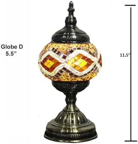 SILVERFEVER Handcrafted Mosaic Turkish Lamp Moroccan Glass Table Desk Bedside Light Bronze Base with E12 Bulb (White Wave)