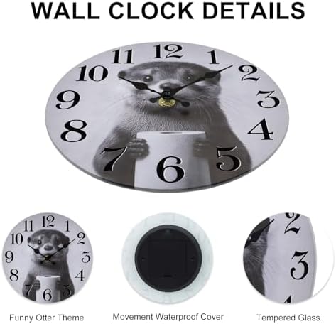 Funny Otter Bathroom Clock Waterproof, 8 Inch Small Wall Clocks Battery Operated, Silent Wall Clock Non Ticking with Glass, Waterproof Wall Clock Decorative for Bathroom Restroom Washroom