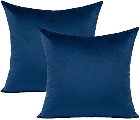 VAKADO Navy Velvet Pillowcases Dark Blue Square Throw Pillow Covers Decorative Couch Sofa Solid Decor Cushion Cases Super Soft for Bedroom Car Office 16x16 Inch Set of 2, 40x40cm