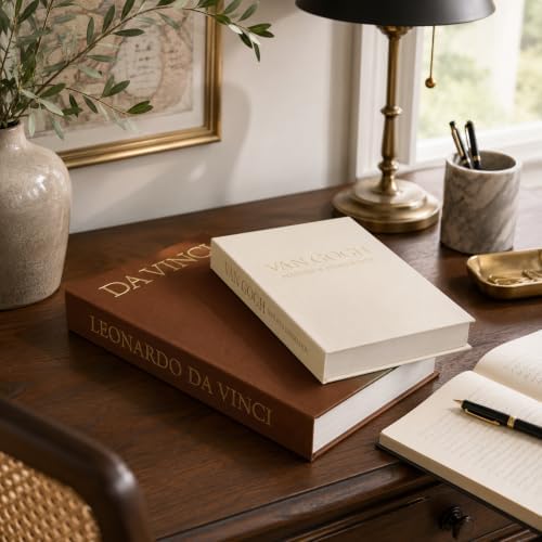 Aesthetic Decorative Books - Set of 2 Linen Boxes with Gold Lettering, Enhance Your Coffee Table, Bookshelf or Mantle Decor - Fake/Faux Books for Home Decoration, Photo & Keepsake Storage