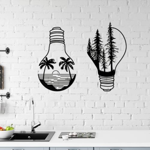 ESTART Metal Pine Tree Wall Art, Metal Bulb Wall Decor | Nature Rustic Farmhouse Cabin Decor, Forest Wall Art for Home Living Room Bedroom Office Indoor and Outdoor Decoration