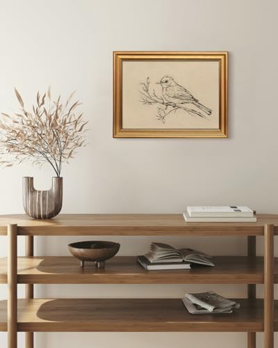 WHASAYART Gold Framed Vintage Wall Art for Living Room, Animals Painting Prints Shelf Decor for Kitchen, Aesthetic Bedroom Wall Art, Best Gifts for Friends or Family - Magpie 16L x 12W