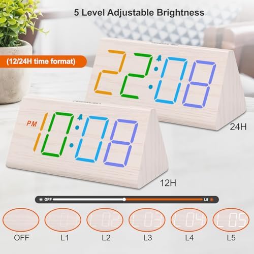 DreamSky Wooden Digital Alarm Clock for Bedrooms Desk with Large Numbers