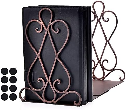 Artkingdome Vintage Metal Bookends for Heavy Books, Non-Slip Book Stoppers for Shelves, Farmhouse Decorative Holders for Office Desk, Sturdy Book Ends for Classroom Library Home, Set of 2 with Pads
