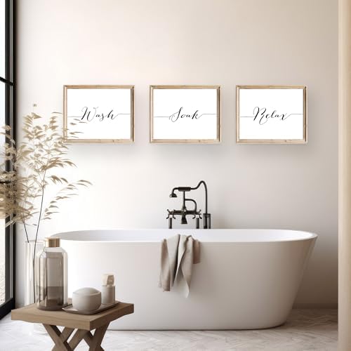 Wash Soak Relax - Bathroom Decor Art Prints (Set of 3) - Unframed - 8x10s | Elegant and Inspirational Quotes for Your Bathroom | Bathroom Wall Decor | Aesthetic Wall Art | Bathroom Art Wall Decor