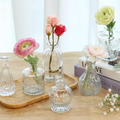 CUCUMI 24pcs Bud Vases for Centerpieces, Clear Glass Vase Decorations | Clear Vintage Decorative Small Vases for Flowers, Wedding Rustic Home Table Decor
