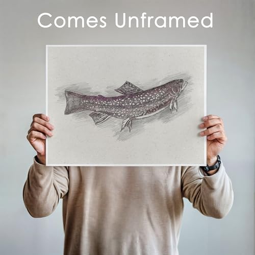 DREAM BIG PRINTABLES Fish Sketches Art Prints (Set of 6) - Unframed - 8x10 | Fishing Wall Decor for Fisherman