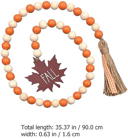 IMIKEYA Thanksgiving Wooden Beads Garland: Farmhouse Wood Bead Garland Hanging Wood with Tassel Maple Leaves Pumpkin for Halloween Party Thanksgiving Fall Harvest Decor