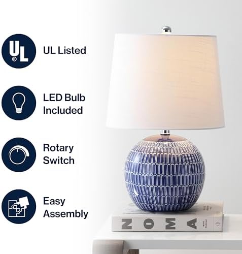 JONATHAN Y Ronald 21" Ceramic Scallop Sphere Table Lamp, Navy