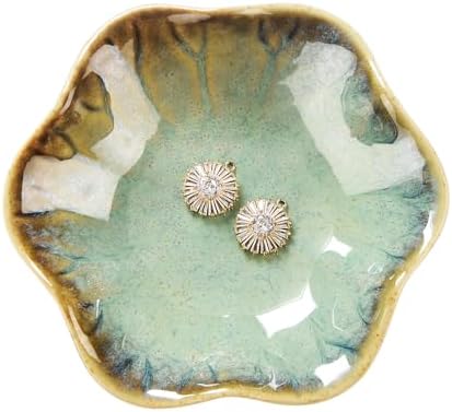 JAMEND CLXP Lotus Leaf Shape Ring Holder Dish, Small Key Bowl, Ceramic Trinket Tray Jewelry Dish Organizing Necklace Earrings for Mom Friend Sister. All Jewelries Are NOT Included. Crystal Green.