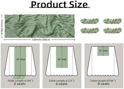 FEXIA 4Pcs Sage Green Cheesecloth Table Runner for Baby Shower Decoration