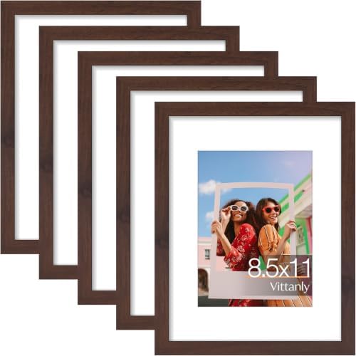 Vittanly 8.5x11 Picture Frames Set of 5, Certificate Frame, Light Brown