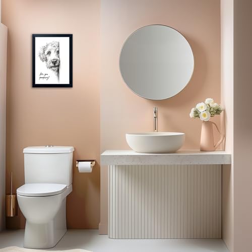 Gongyuanyihao Arts Funny Dog Bathroom Wall Art with Black Frame, Are You Pooping Sign for Farmhouse Restroom Decor, Rustic Humorous Canvas Print Painting Ready to Hang 16"x20"