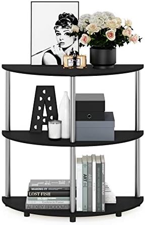 Furinno Frans Turn-N Half Round Console Table with Stainless Steel Tubes, Black Oak 15.6D x 31.1W x 30.8H in