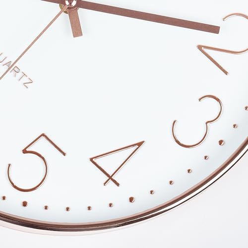 Lafocuse 12 inch Modern Analog White and Rose Gold Wall Clock