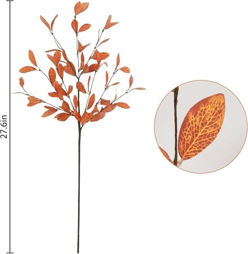 Uieke 18 Pcs Artificial Fall Eucalyptus Stems Fall Eucalyptus Leaves Plants Fall Decorations with Fall Leaves for Autumn Office Home Wedding Centerpiece Fall Florals Arrangement Decor (Orange)