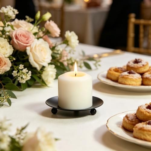 Hosley Set of 6 Black Candle Plates, 4.75-Inch Round Metal Trays for Pillar & LED Candles, Decorative Candle Holders for Weddings, Centerpieces, Table & Home Décor