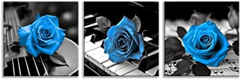 NAN Wind Blue Wall Decor for Living Room Blue Bathroom Accessories Black and White Canvas Wall Art Blue Rose Music Pictures Bedroom Decor Modern Painting Kitchen Home Decorations 20x20 3 Pcs/Set
