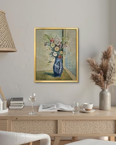 AIMAILON Colorful Wildflower Wall Decoration, Still Life Artwork, 16x20 | golden frame canvas art painting, easy to hang, sturdy frame, bedroom and living room decoration painting