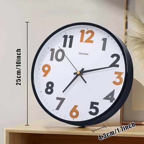 Modern Wall Clock, 10 Inch Silent Non-Ticking Battery Operated – Easy to Read Minimalist Design Quartz Analog Clock – Stylish Home Decor for Living Room, Bedroom, Kitchen, Office (Black, 10 Inch)