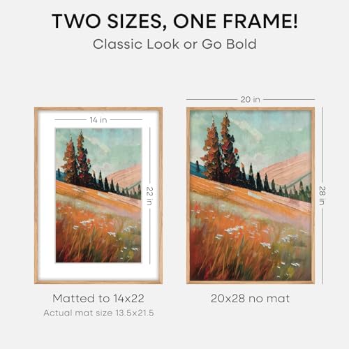 Homeforia 20x28 Natural Oak Picture Frame, High-End Wood, 14x22 Mat, Glass