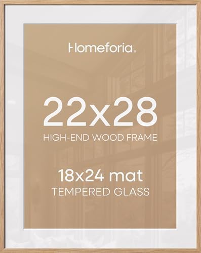 Homeforia 22x28 Natural Oak Poster Frame, High-End Wood, 18x24 Mat, Glass
