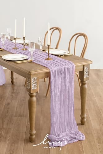 Ling's Moment Lilac Gauze Cheesecloth Table Runner, 14FT (168 Inch)
