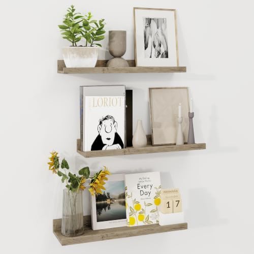 Axeman 20 Inch Floating Shelves, Grey Picture Ledge Shelf Set of 3