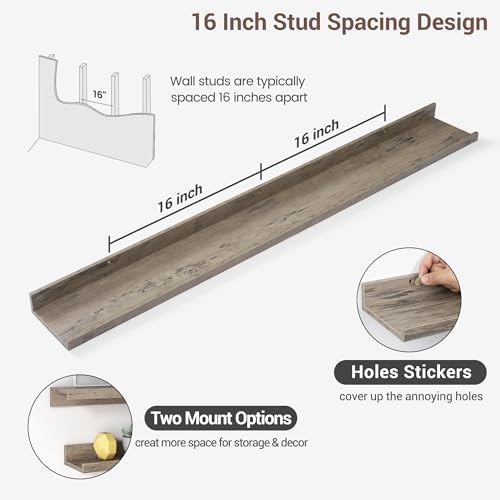 Axeman Picture Ledge Shelf, 48 Inch Grey Floating Shelves Set of 3