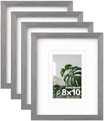 Egofine 8x10 Picture Frames Set of 4, Made of Solid Wood Covered by Plexiglass 4x6 and 5x7 with Mat or 8x10 without Mat, for Table Top Display and Wall Mounting Photo Frame Light Grey