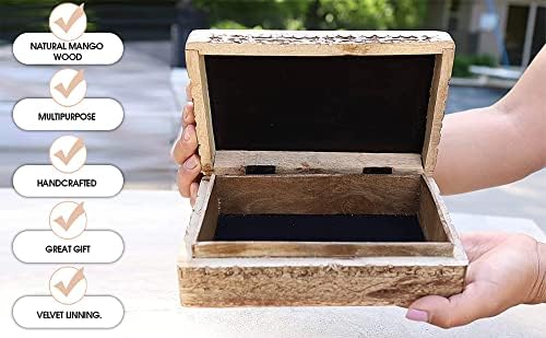 DharmaObjects Triple Moon Hand Carved Jewelry Trinket Keepsake Wooden Storage Box (Triple Moon, Large)