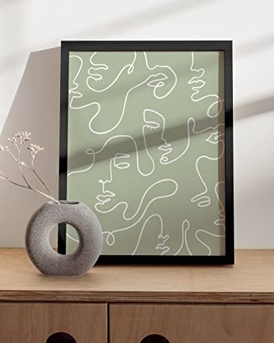 HAUS AND HUES Art Poster - Female Figure Line Art, 12x16 Unframed, Minimalist Wall Decor, Green Face Line, Modern Abstract Wall Art for Living Room & Bedroom