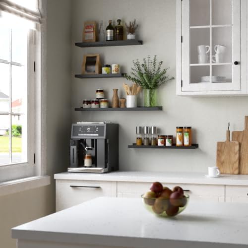 Boswillon Floating Shelves Set of 2, Long Wall Shelf with Lip, 48in, Black