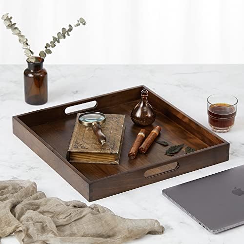 16" Square Handmade Medium Black Walnut Ottoman Tray with Handle