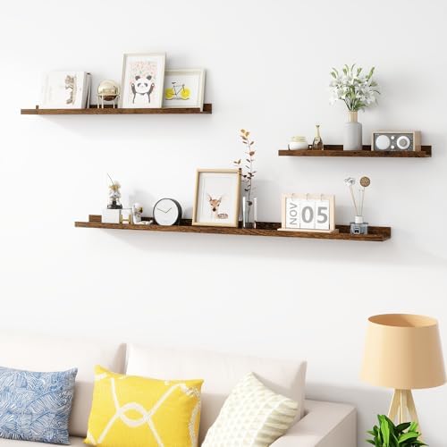 Acovy Picture Ledge Shelf, Wood Long Floating, Set of 2, 56 inch, Brown