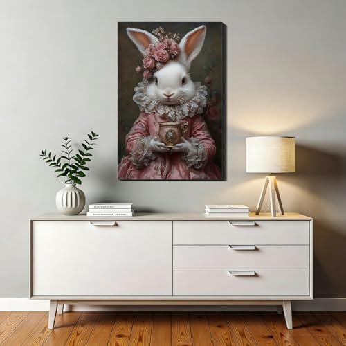 Easter Framed Rabbit Wall Art, Bunny Pictures Vintage for Living Room, Rabbit Vintage Decor & Easter Decor