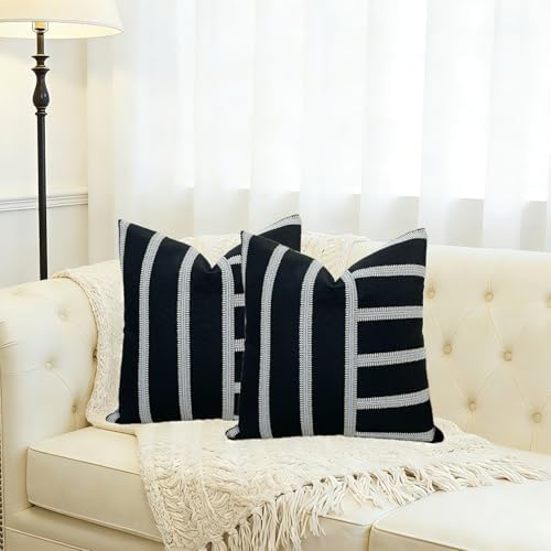 Slow Cow Black White Patchwork Throw Pillow Covers 18 x 18 Inch Pack of 2