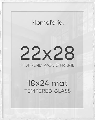 Homeforia 22x28 White Oak Poster Frame, High-End Wood, 18x24 Mat, Glass