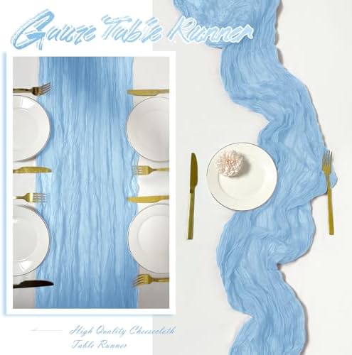 30 Pack Baby Blue Cheesecloth Table Runner 17 x 108 inch Cheese Cloth Table Runners 9ft Blue Table Runner Rustic Romantic Sheer Gauze Runner for Wedding Party Baby Shower Table Decoration