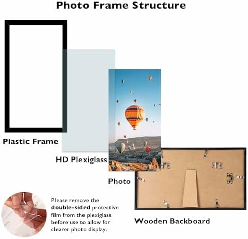 JCJMY 4x10 Picture Frame Set of 6 Black for Wall Hanging or Tabletop, Wall Mounting Horizontally or Vertically, 4 x 10 Wall Gallery Poster Photo Frame with Shatter Resistant Plexiglass, 6 Pack, Black