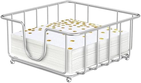 Metal Cocktail Napkin Holder for Bar, Flat Napkin Holder Caddy for Cocktail Napkins and Beverage Napkins, 5.7" x 5.7" x 2.2" Inside Size (Chrome)
