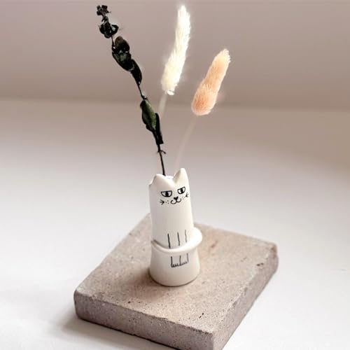 Set of 5 Cat Flower Vase Bud Ceramic Small Cute Mini Handmade Decor | Unique Modern Tiny Wedding Party Birthday Gift - Bulk Trendy Pretty Little Vases