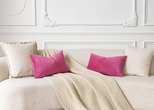 JUSPURBET 16x24 Lumbar Velvet Throw Pillow Covers Set of 2,Rose Red
