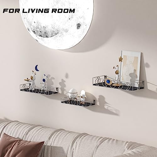 Moon Phase Wall Shelf, 3 Silver Side Black Base Floating Shelves