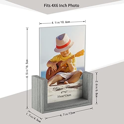 PETAFLOP 4x6 Picture Frame Set of 2, Double Sided Glass Photo Frames 4 by 6, Rustic Wooden Menu Holder Sign Card Stand for Desk Tabletop Display, Light Gray