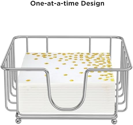 Metal Cocktail Napkin Holder for Bar, Flat Napkin Holder Caddy for Cocktail Napkins and Beverage Napkins, 5.7" x 5.7" x 2.2" Inside Size (Chrome)