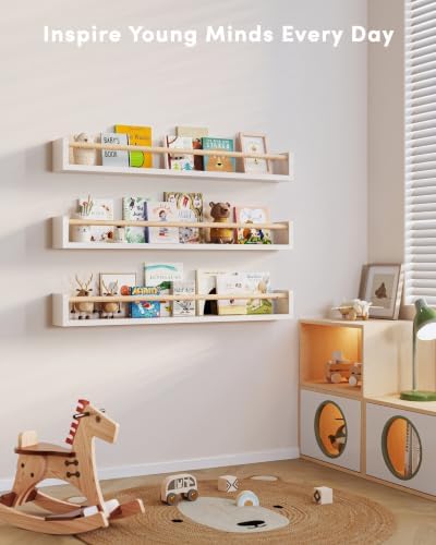 G&W Gruwald Nursery Book Shelves, Set of 3, Wall Bookshelf, Book Shelf for Kids Rooms, Wall Book Shelves for Bedroom Kids, Floating Shelf, Nursery Decor (White, 36 Inches)