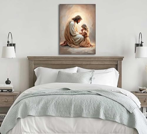 Jesus Wall Art with Girl Praying, Christian Canvas Print, Framed, 24x36 in | Faith-filled imagery brings comfort and hope to bedrooms, prayer rooms, churches, nurseries, or quiet reflection spaces.