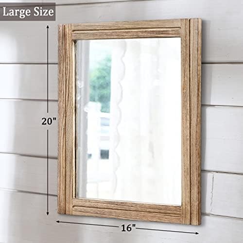 AAZZKANG Rustic Mirror for Wall with Rectangle Wood Framed Decorative Hanging Mirrorrs Large 20"x16"for Bedroom Bathroom Living Room Dressing Room