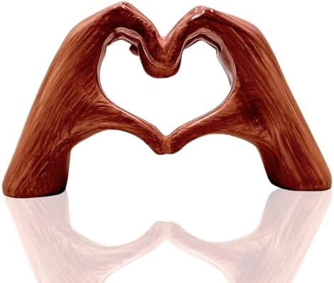 Small Heart Hands Sculpture Decor, Resin Golden Modern Abstract Love Finger Statue, Gold Hand Model Decoration for Home Living Room Bedroom Bookshelf Shelves Wedding Office Desk Table 2.8″ H